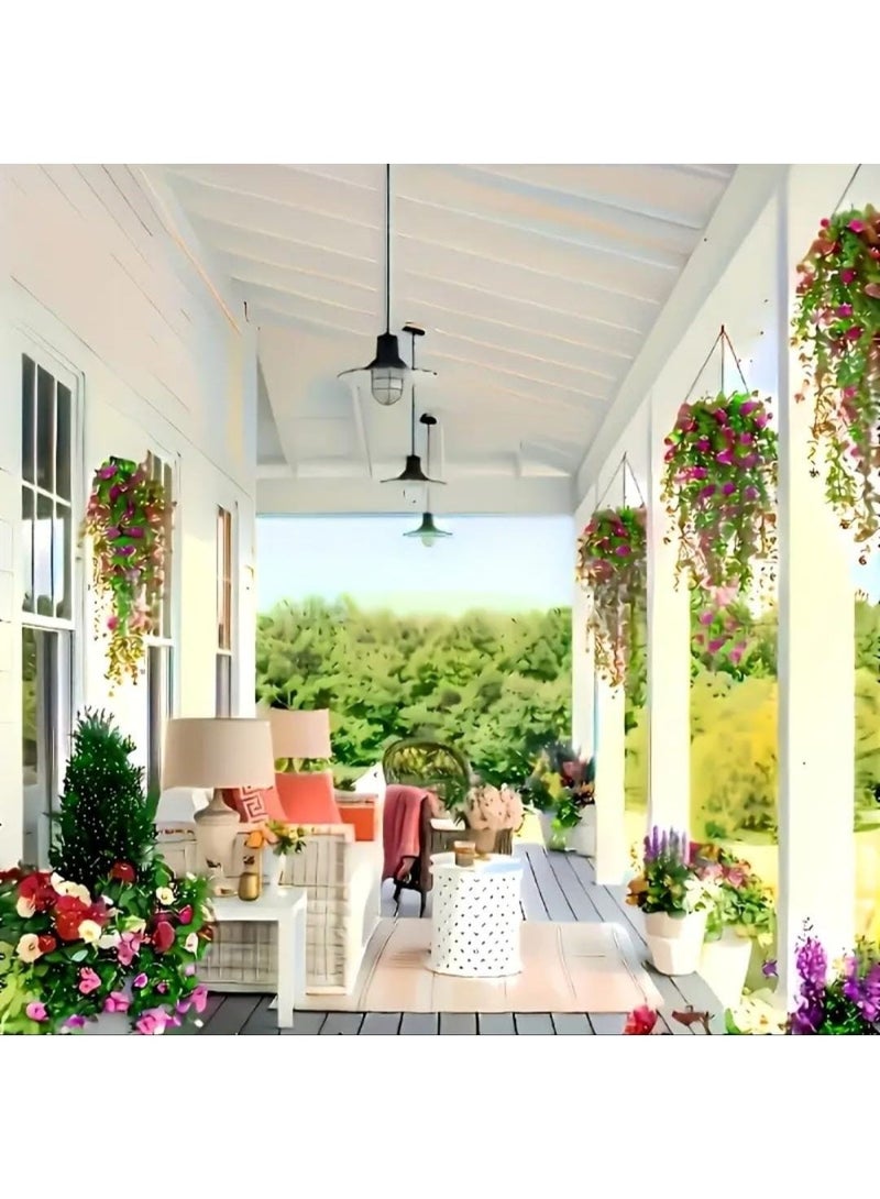 إل ديس مجموعة من 3 نباتات كاميلينا اصطناعية معلقة – بأوراق حمراء وخضراء زاهية لتزيين المنزل والأماكن الخارجية، خضرة كثيفة واقعية مع زهور اصطناعية، مثالية للأعراس والحفلات والديكور في المناسبات والأعياد - Image 4